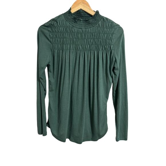 Sundance Shirred Front High Neck Long Sleeve Green Blouse Small.2 - Picture 1 of 5